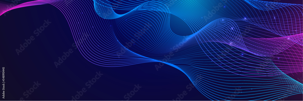 Abstract vector wave line flowing blue and pink purple gradient color isolated on black background for design elements in concept technology, music, science, A.I, tech banner Abstract vector wave line flowing blue and pink purple gradient color isolated on black background for design elements in concept technology, music, science, A.I, tech banner