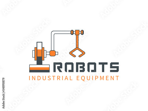 Industrial robot manipulator logotype. Logo design. illustration.