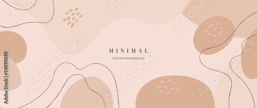 Minimal abstract background vector illustration. Earth tone pastel color organic shape with dotted pattern and curve line art. Design for wall art, print, poster, home decor, cover, wallpaper.