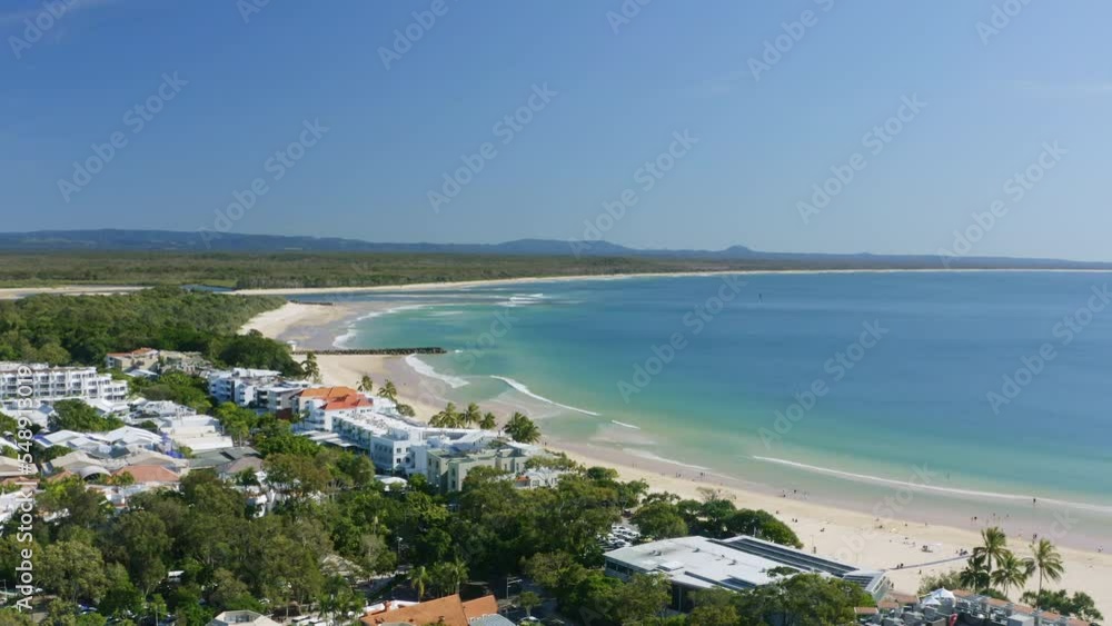 Scenic Noosa Heads Main Beach With Beachside Town And Blue Ocean Views, 4K Aerial Drone, Australia Scenic Noosa Heads Main Beach With Beachside Town And Blue Ocean Views, 4K Aerial Drone, Australia