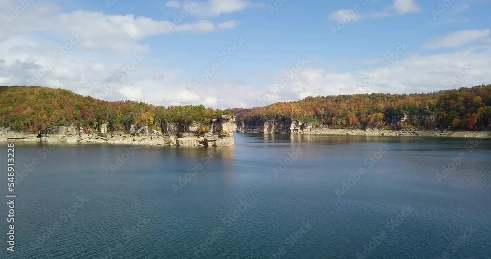 Slow aerial dolly through the mouth of the River Gorge in West Virginia Slow aerial dolly through the mouth of the River Gorge in West Virginia