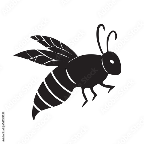 Bee or wasp icon vector silhouette isolated on plain white background. Honey bumble bee flying with wings and eye. Drawing with simple flat art style, little insect creature doodle. © Amanda Alamsyah
