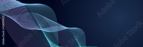 Dark abstract background with glowing wave. Shiny moving lines design element. Modern purple blue gradient flowing wave lines. Futuristic technology concept. Vector illustration