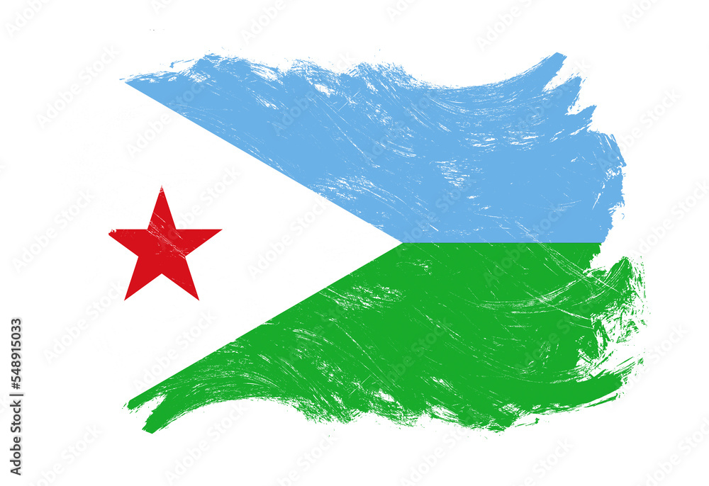 Fototapeta premium Djibouti flag on distressed grunge white stroke brush background