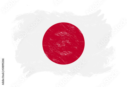 Japan flag on distressed grunge white stroke brush background