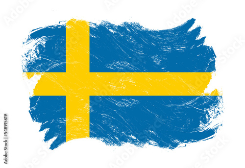 Sweden flag on distressed grunge white stroke brush background