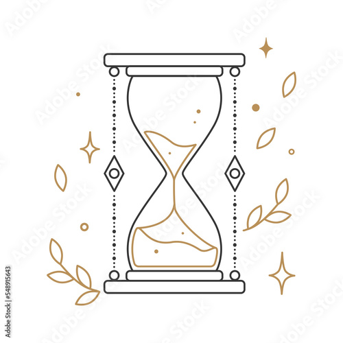 Sandglass boho style. Magic astrology symbol. Hourglass. Mystic design element. Vector illustration isolated on white background. Flat cartoon style
