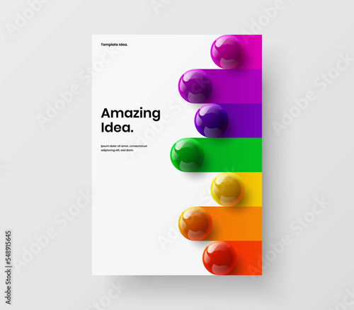 Abstract 3D spheres pamphlet illustration. Isolated catalog cover vector design template.