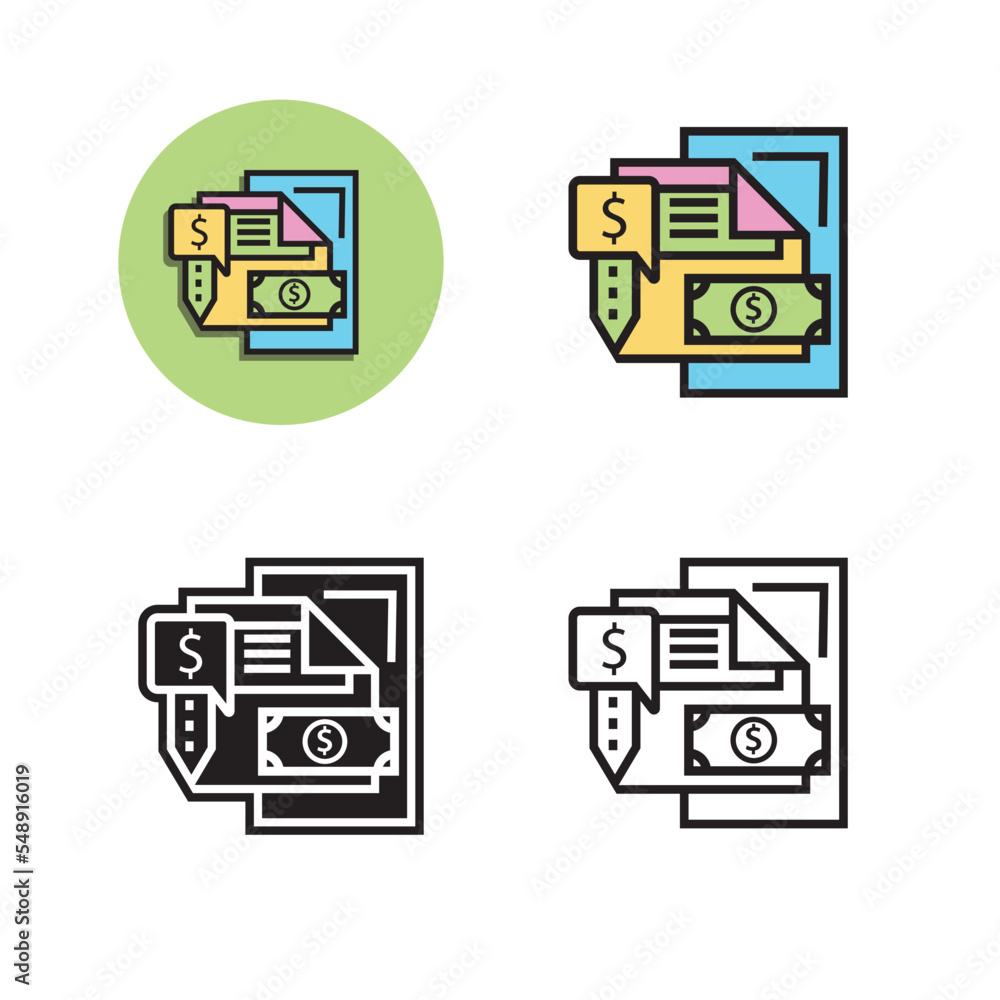 Financial business with Talking, pen, money, notepad, report and statement icon design. Financial business with Talking, pen, money, notepad, report and statement icon design.