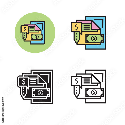 Financial business with Talking, pen, money, notepad, report and statement icon design.