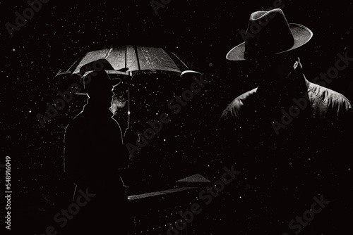 Fotografi silhouette of a male detective spy in the style of film noir