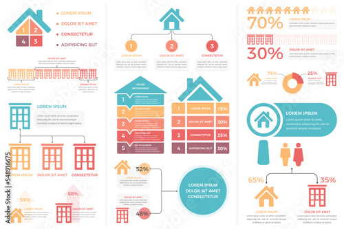 Infographic templates with houses, real estate infographics