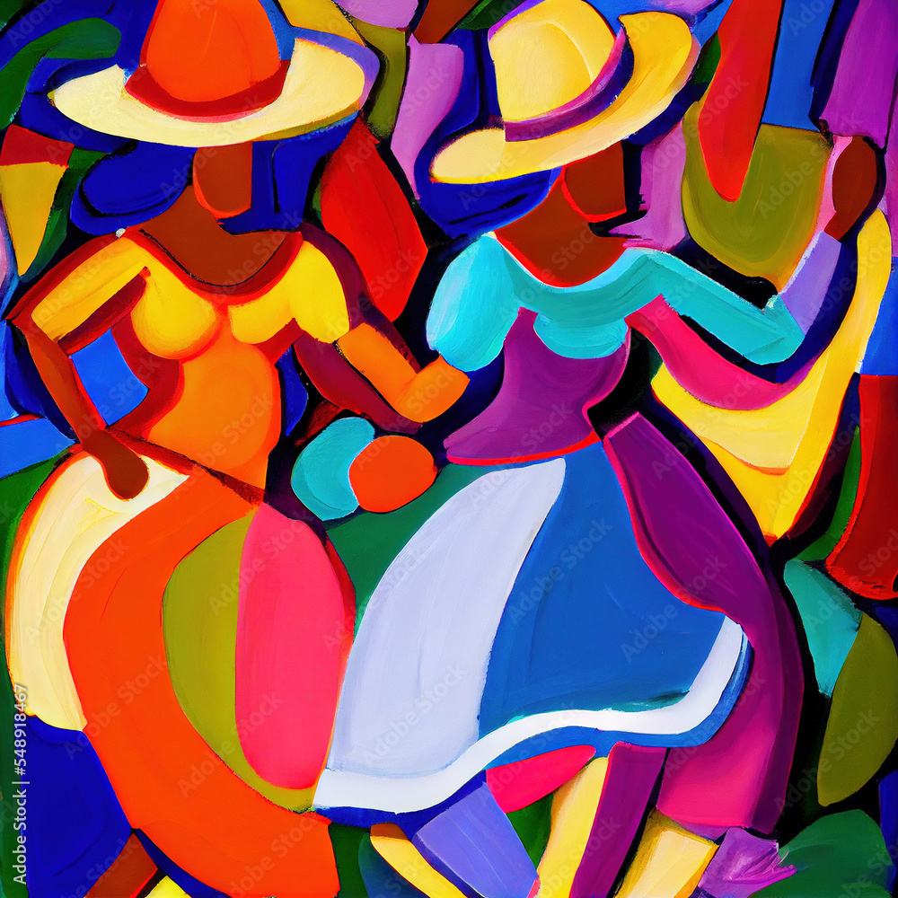 Obraz premium Central American dancers painting generated with Artificial Intelligence