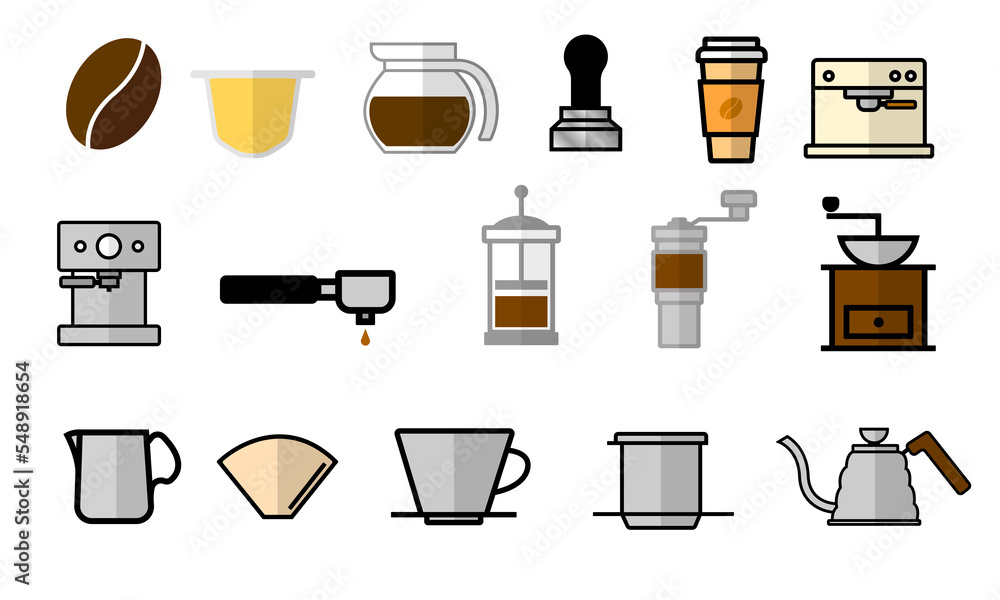 Set of brewing coffee icon Set of brewing coffee icon