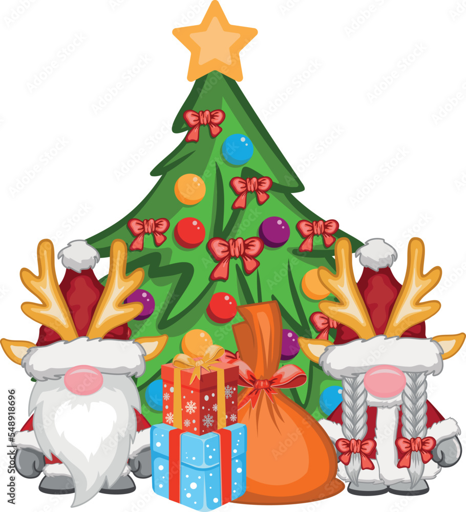 Obraz premium Cartoon Christmas gnome boy and girl Isolated on white background. Christmas and Happy New Year clipart. Santa Claus Gnomes