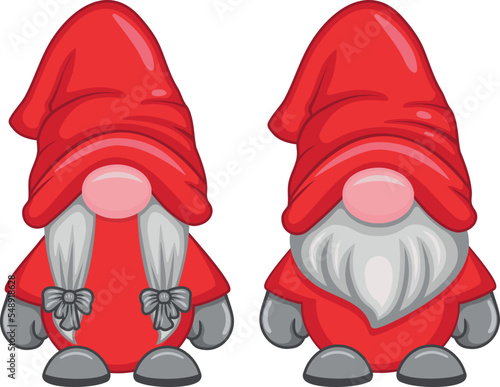 Cartoon Christmas gnome boy and girl Isolated on white background. Christmas and Happy New Year clipart. Santa Claus Gnomes.	