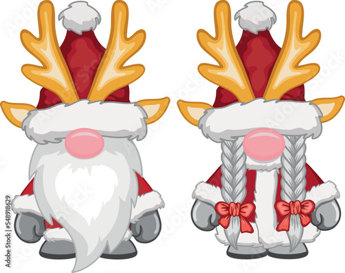 Cartoon Christmas gnome boy and girl Isolated on white background. Christmas and Happy New Year clipart. Santa Claus Gnomes.	