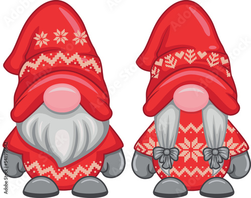 Cartoon Christmas gnome boy and girl Isolated on white background. Christmas and Happy New Year clipart. Santa Claus Gnomes.	