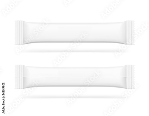Blank stick package mockup set. Front and back view. Vector illustration isolated on white background. Can be use for food, medicine, cosmetic and etc. EPS10. 