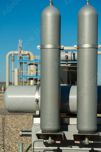 Pneumo-hydraulic drive of a ball underground crane against the background of gas equipment photo