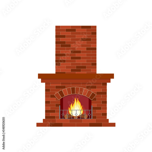 Obraz na płótnie warm fireplace flame bright winter Christmas decoration interior. illustration in a flat style w salonie