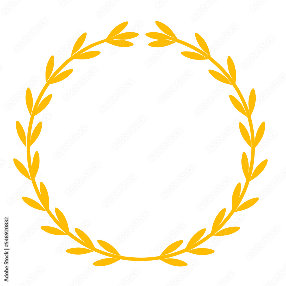 Rice circle frame template vector illustration in gold color on white background. Paddy and wheat symbol.