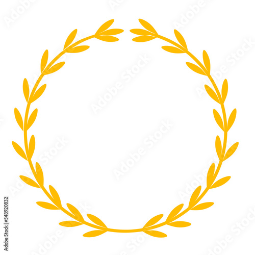 Rice circle frame template vector illustration in gold color on white background. Paddy and wheat symbol.