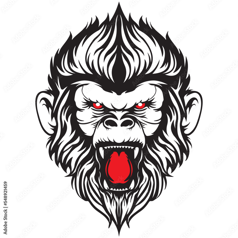 Illustration of angry monkey head tattoo