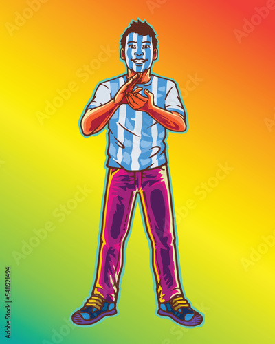 Young Junior Teenage Male Argentina Football Supporter Clapping Hands