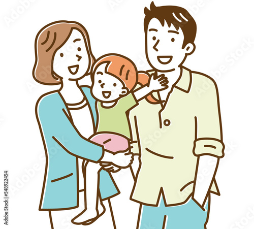 子どもを抱っこするお母さんと3人家族のイメージ