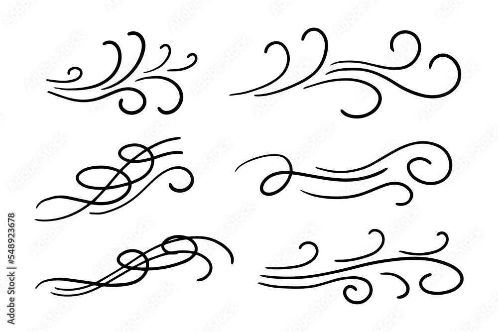 hand drawn wind doodle set, vector illustration. hand drawn wind doodle set, vector illustration.