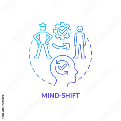 Mind shift blue gradient concept icon. Personal development. Overcoming obstacles. Removing hidden block tip abstract idea thin line illustration. Isolated outline drawing. Myriad Pro-Bold font used