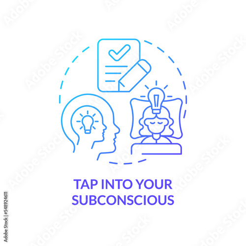 Tap into your subconscious blue gradient concept icon. Removing barriers to inspiration tip abstract idea thin line illustration. Isolated outline drawing. Myriad Pro-Bold font used