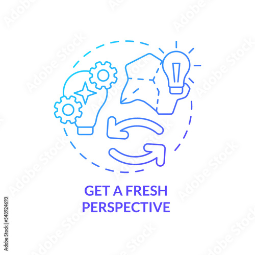 Get fresh perspective blue gradient concept icon. Generating ideas. Break through creative block tip abstract idea thin line illustration. Isolated outline drawing. Myriad Pro-Bold font used