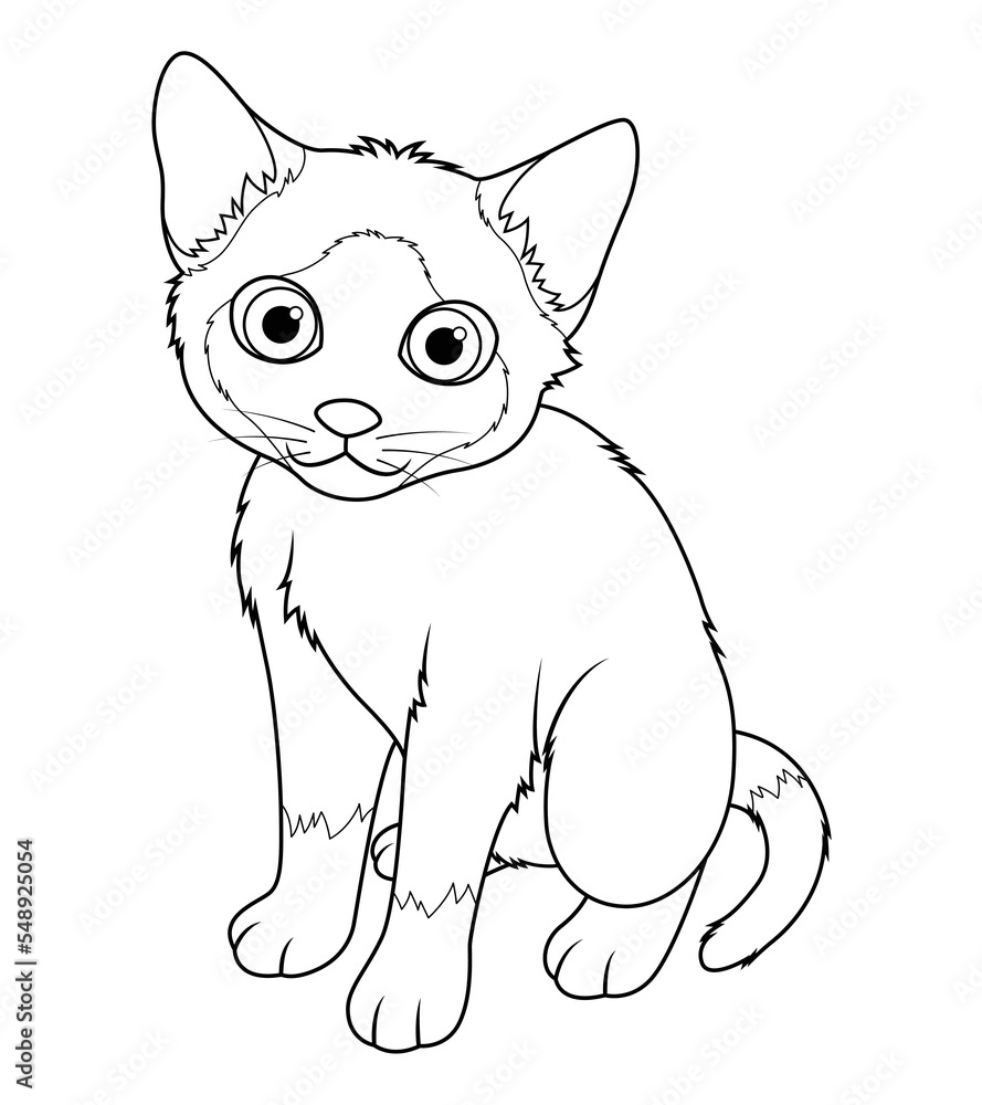 Little Siamese Cat Cartoon Animal Illustration BW Little Siamese Cat Cartoon Animal Illustration BW