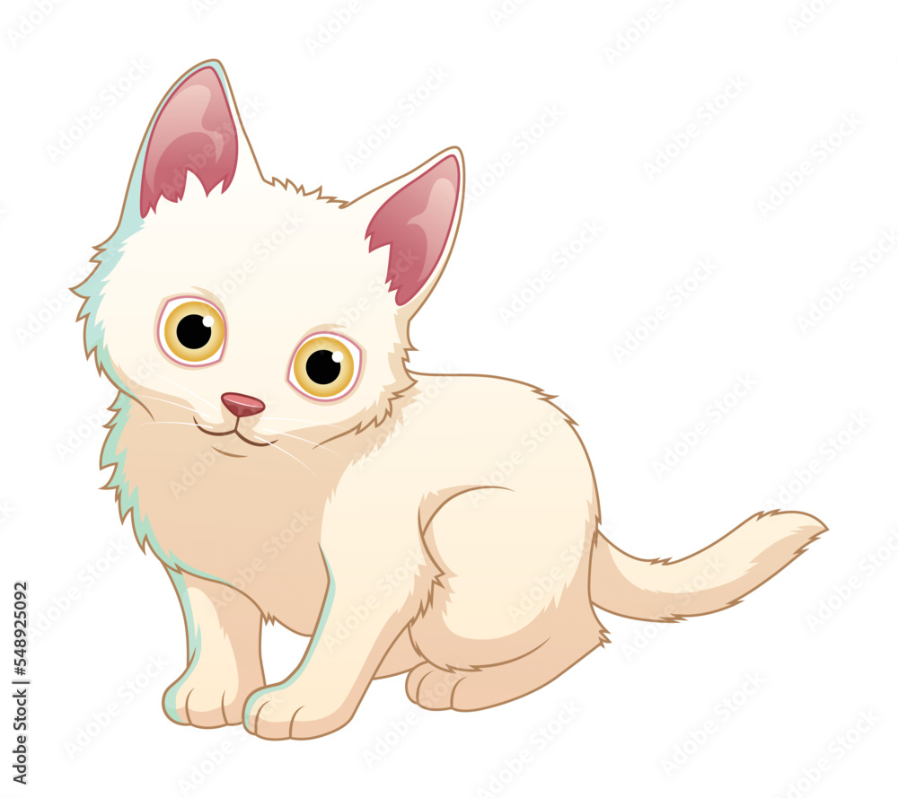 Little Turkish Angora Cat Cartoon Animal Illustration