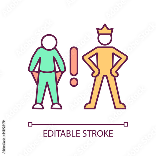 Social division RGB color icon. Global income inequality. Rich and poor. Poverty issue. Isolated vector illustration. Wealth gap. Simple filled line drawing. Editable stroke. Arial font used