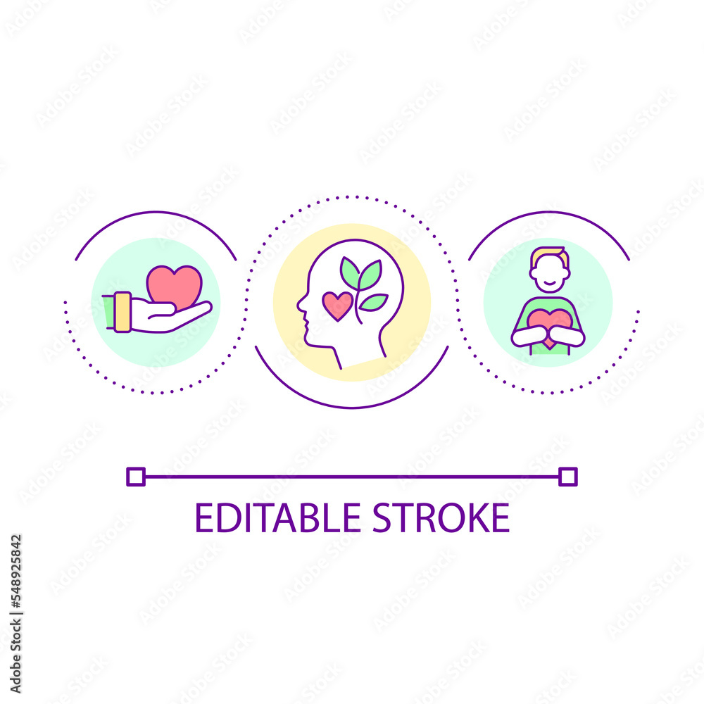 Self care loop concept icon. Share love. Mental health. Love yourself. Personal harmony abstract idea thin line illustration. Isolated outline drawing. Editable stroke. Arial font used Self care loop concept icon. Share love. Mental health. Love yourself. Personal harmony abstract idea thin line illustration. Isolated outline drawing. Editable stroke. Arial font used