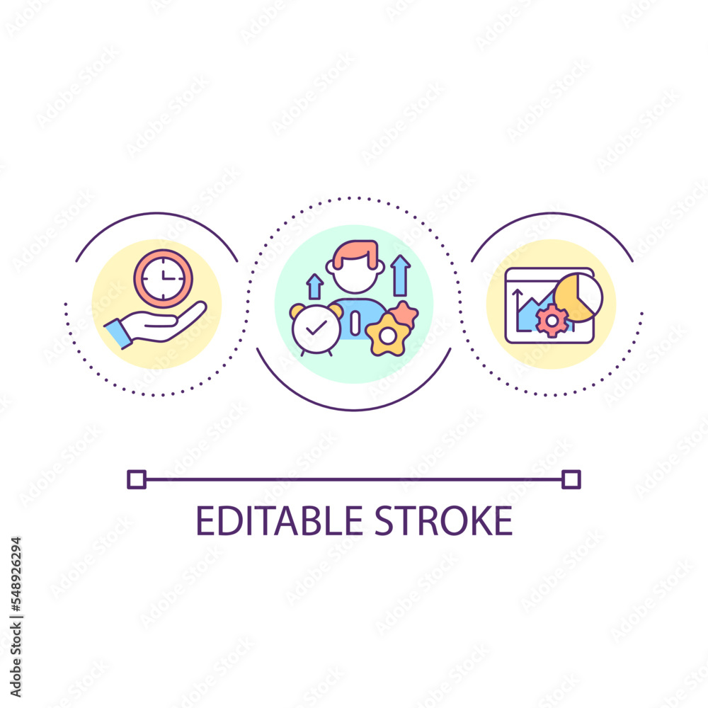 Worker performance loop concept icon. Time management. Setting deadlines. High productivity abstract idea thin line illustration. Isolated outline drawing. Editable stroke. Arial font used