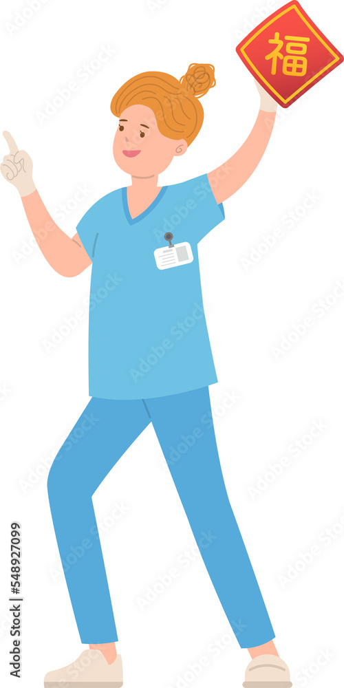 Doctor or paramedic or scientist or medical expert man with chinese new year elements, asian festival Doctor or paramedic or scientist or medical expert man with chinese new year elements, asian festival