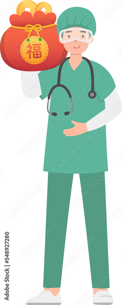 Doctor or paramedic or scientist or medical expert man with chinese new year elements, asian festival Doctor or paramedic or scientist or medical expert man with chinese new year elements, asian festival