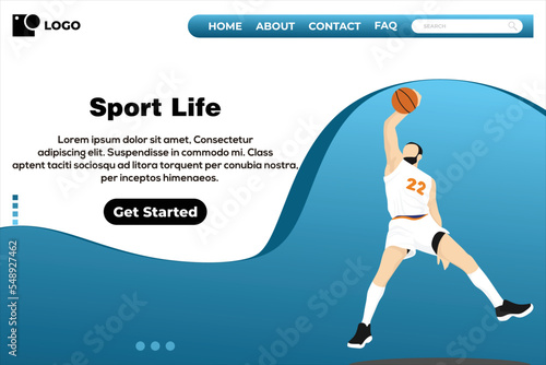 Basketball sport life landing page design template