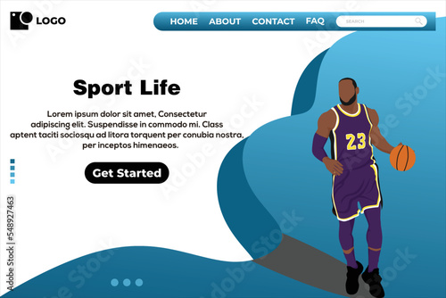 Basketball sport life landing page design template