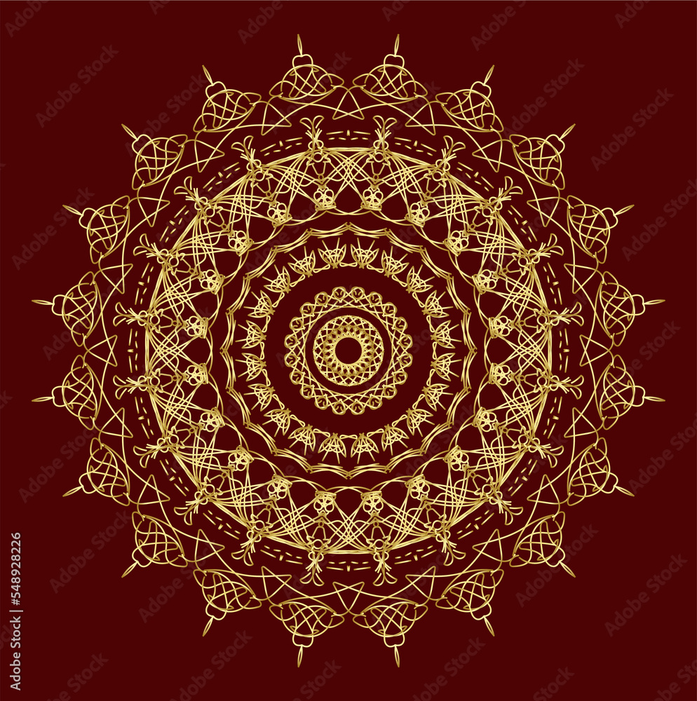 mandala colorful art, ancient Indian vedic background design, multiple mathematical shapes, luxury design for wedding cards. 