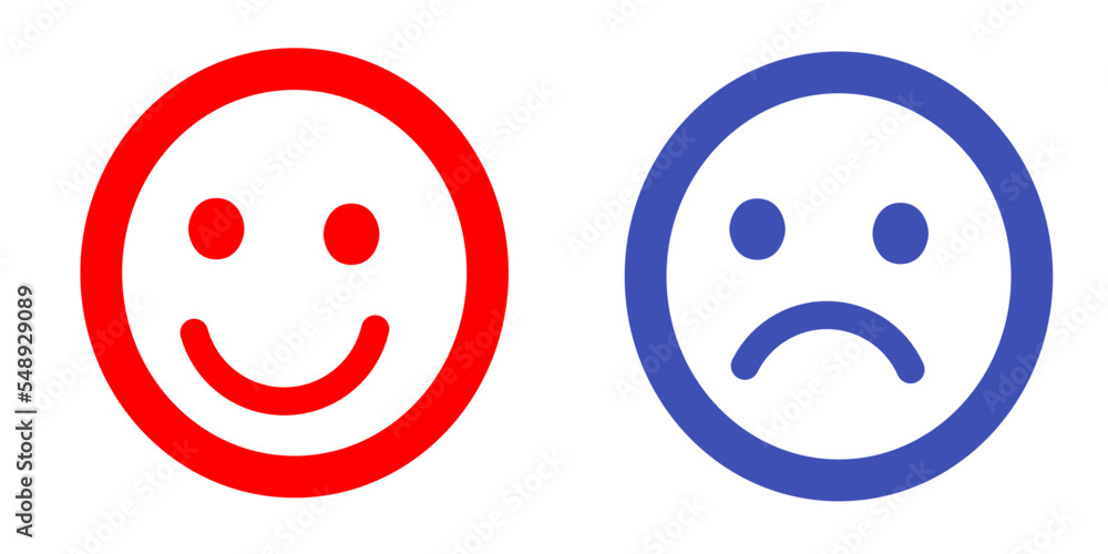 Set of smiley emoticons isolated on white background. Emoticon line icon. Happy and unhappy smiles. Emoji sets. Green and red colors. Vector illustration Set of smiley emoticons isolated on white background. Emoticon line icon. Happy and unhappy smiles. Emoji sets. Green and red colors. Vector illustration