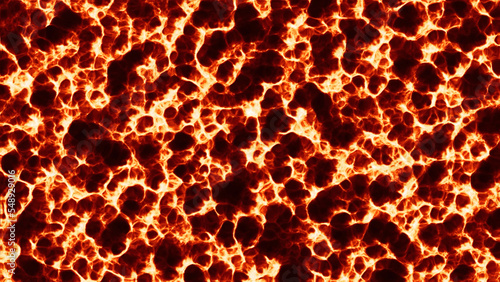 Background with moving mass of lava. Motion. 3D molecules in hot lava liquid. Boiling 3d liquid with lava plasma