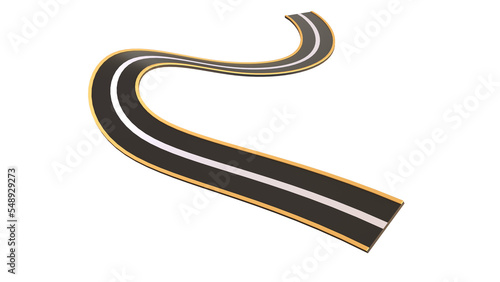 Winding curved road or two lane highway with markings isolated icons set 