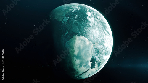 Fototapeta Naklejka Na Ścianę i Meble -  Bright view of the cosmome . Motion . The moon illuminated in green, made in animation.