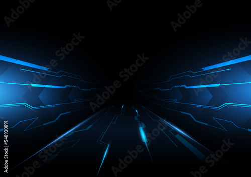 Abstract technology blue light rays with dots and sparks effect vector illustration.	
