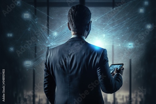 Illustration about back view of business man. Made by AI.